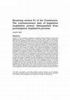 Research paper thumbnail of Revisiting Section 81 of the Constitution: The Commencement Date of Legislation (Legislative Power) Distinguished from Promulgation (Legislative Process)