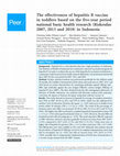 Research paper thumbnail of The effectiveness of hepatitis B vaccine in toddlers based on the five-year period national basic health research (Riskesdas 2007, 2013 and 2018) in Indonesia