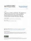 Research paper thumbnail of Experience, Culture and Reality: The Significance of Fisher Information for Understanding the Relationship between Alternative States of Consciousness and the Structures of Reality