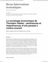 Research paper thumbnail of La sociologie économique de Thorstein Veblen; pertinences et impertinences d'une pensée à contre-courant