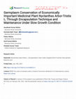 Research paper thumbnail of Germplasm conservation of economically important medicinal plant Nyctanthes arbor-tristis L. through encapsulation technique and maintenance under slow growth condition