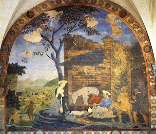 Baldovinetti's Nativity in the Basilica of Santissimi Annunziata in Florence with the Arno river in the background Baldovinetti's Nativity in the Basilica of Santissimi Annunziata in Florence with the Arno river in the background