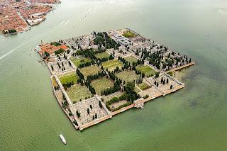 The cemetery island of San Michele, with the neighbouring island of Burano in the distance The cemetery island of San Michele, with the neighbouring island of Burano in the distance