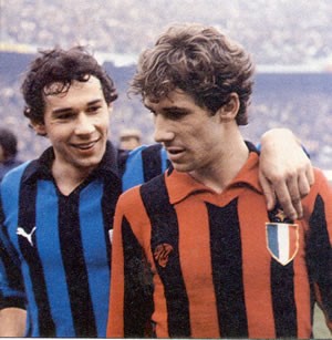Franco Baresi with his brother Giuseppe (left), who played for Milan's city rivals Internazionale Franco Baresi with his brother Giuseppe (left), who played for Milan's city rivals Internazionale