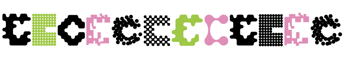 A line of black, green, and pink C's