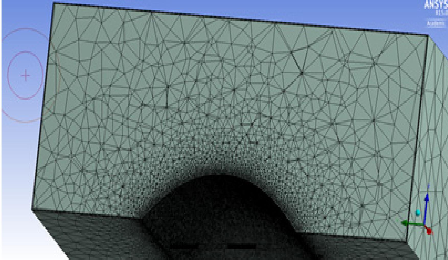 Fig.4 Refining of the mesh of tetrahedral elements in ANSYS-CFX.  Structural Analysis of Timber Gridshell Covered by OSB Panels Considering the Effect of Wind 