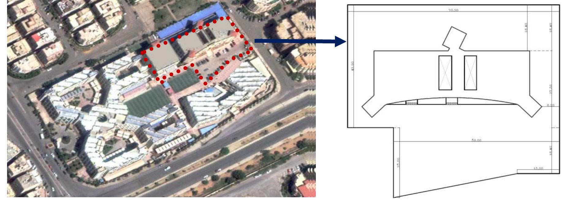 Fig. 7. Case Study Layout Source: Google Maps.(n.d.)- New Cairo academy- (9).  Fig. 8.Mapping available spaces on the selected building- Source: The researcher. 