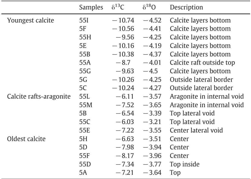 Stable isotope composition of folia. 