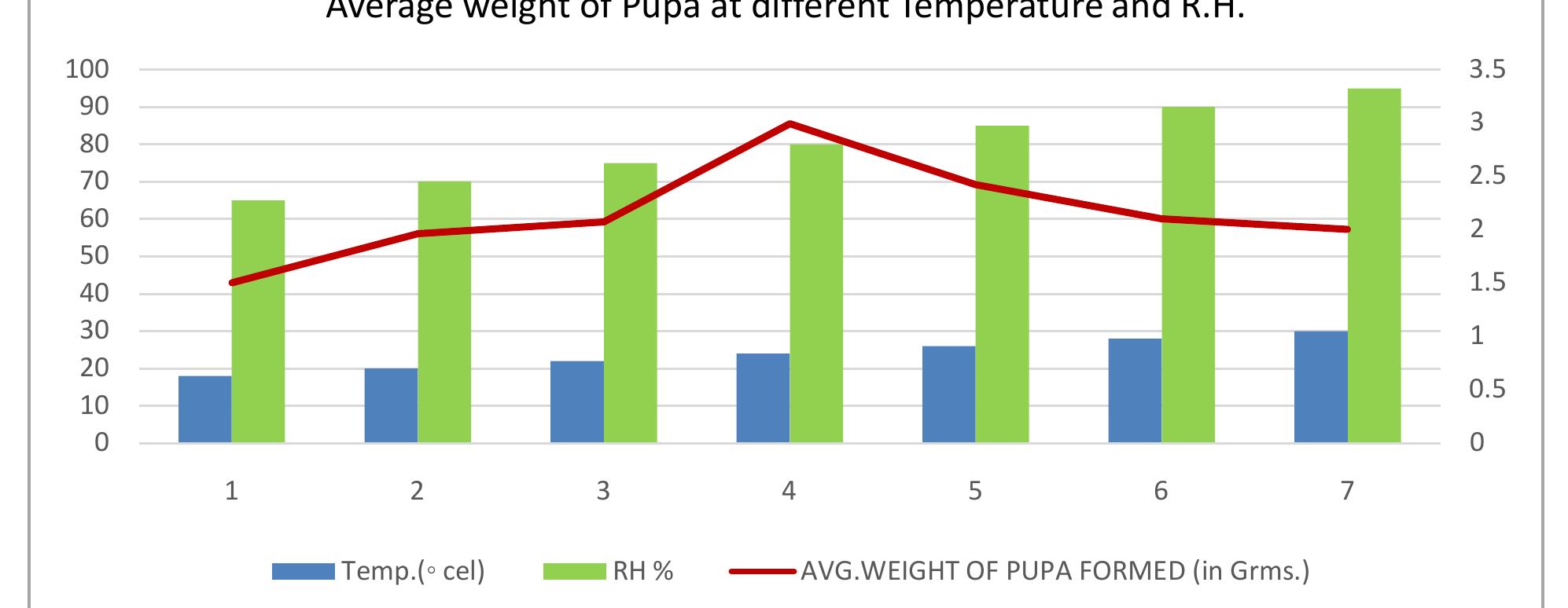 Figure 2:- Average weight of Pupa at different Temperature and R.H. 