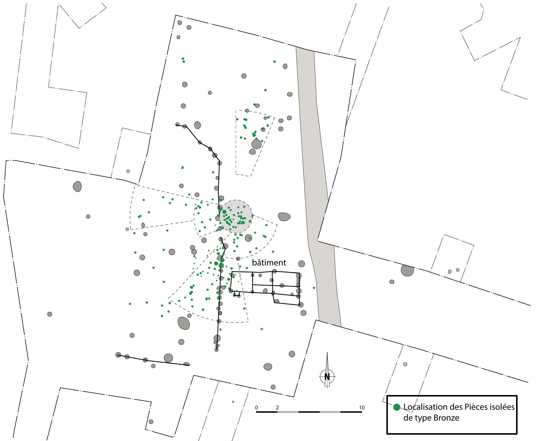 Figure 2. Localisation des objets en bronze, des fragments d’objets et des éléments de coulées 