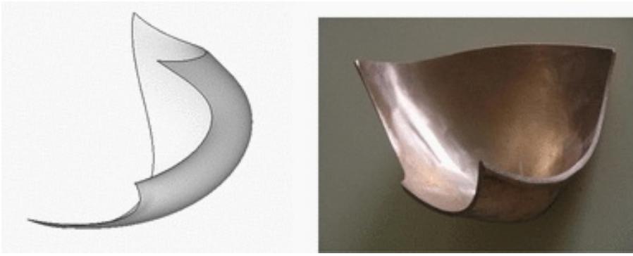 Fig. 13 Indicative blades of a model Turgo turbine with optimiszed shape [15]. 