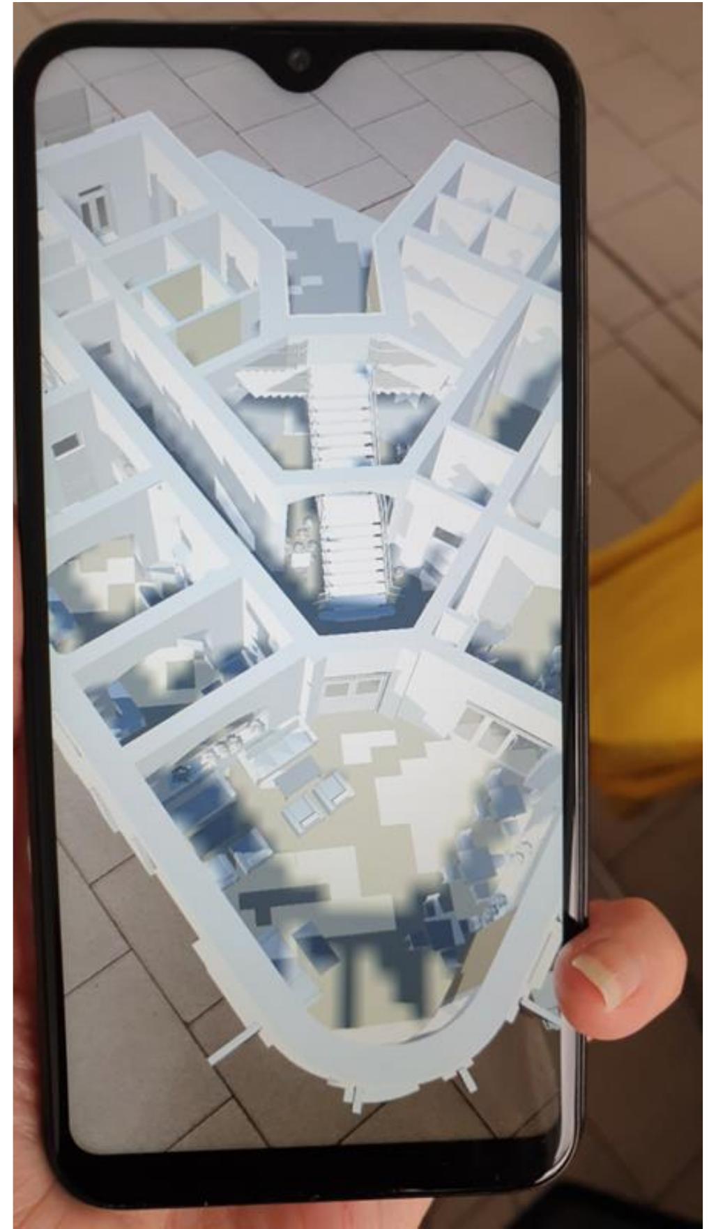 Fig.21 Test of a mobile AR: 3D model in scale 1:50 onto a 2D target in scale 1:100 