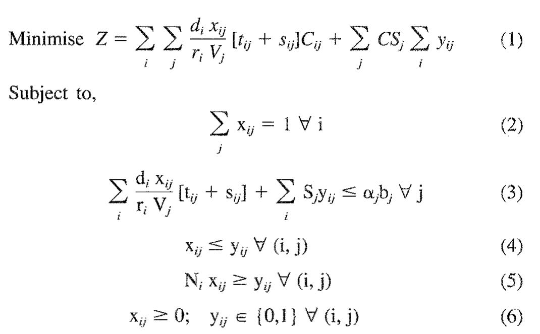 The objective function is expressed as the sum of the two terms:  Model 1 (Allocation Model) 
