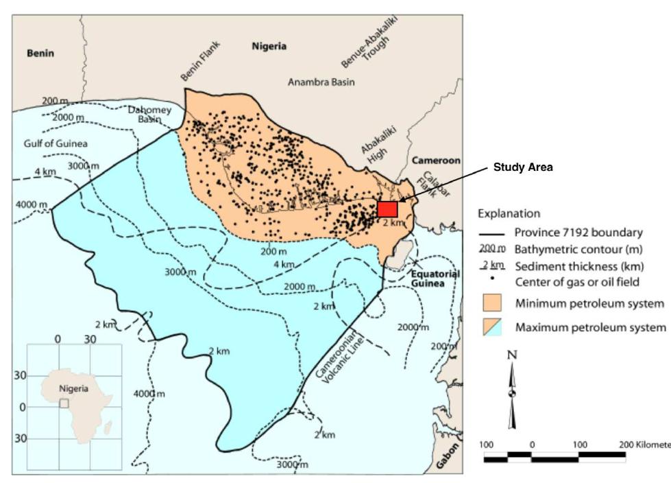 prospects as well as their stratigraphic counterparts  Figure 1: Location of the study area (modified from Tuttle et al 1990).  Proceedings of the 5" International YES Congress DOI: 10.2312/yes19.18  © CC-BY 4.0, except where otherwise noted.  In the Niger Delta, growth faults and roll-over an- ticlinal structures have been documented to serve as structural traps for hydrocarbon accumulations (Merki, 1972; Orife and Avbovbo, 1982). The use of advanced technological tools in 3D seismic data in- terpretation and integration with other geological data has yielded great results in mapping such structural prospects as well as their stratigraphic counterparts 