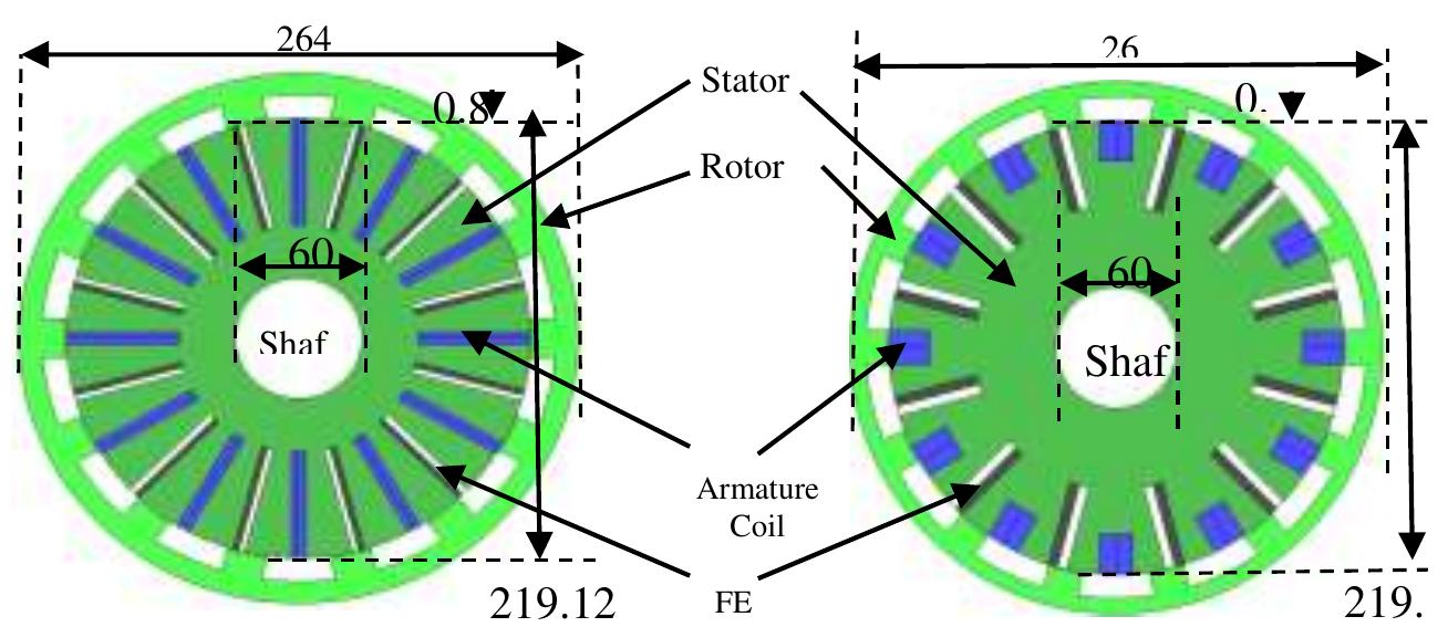 Figure 3. (a) Initial design of 12Slot-14Pole OR-FEFSM (b) Optimized design of 12Slot-14Pole OR-FEFSM 