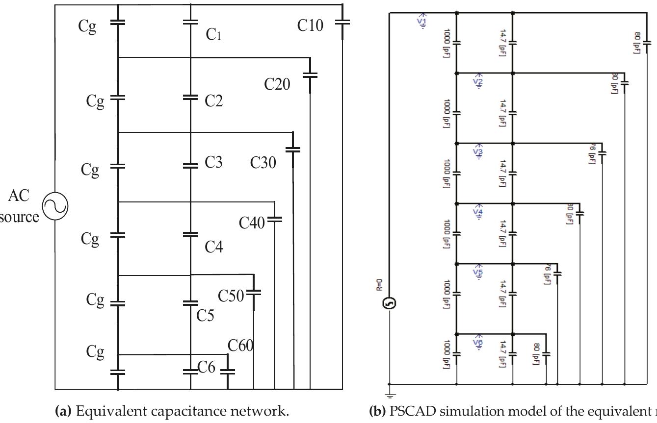 Figure 6. The equivalent circuit model of the 363 kV VCB with a grading capacitor. 