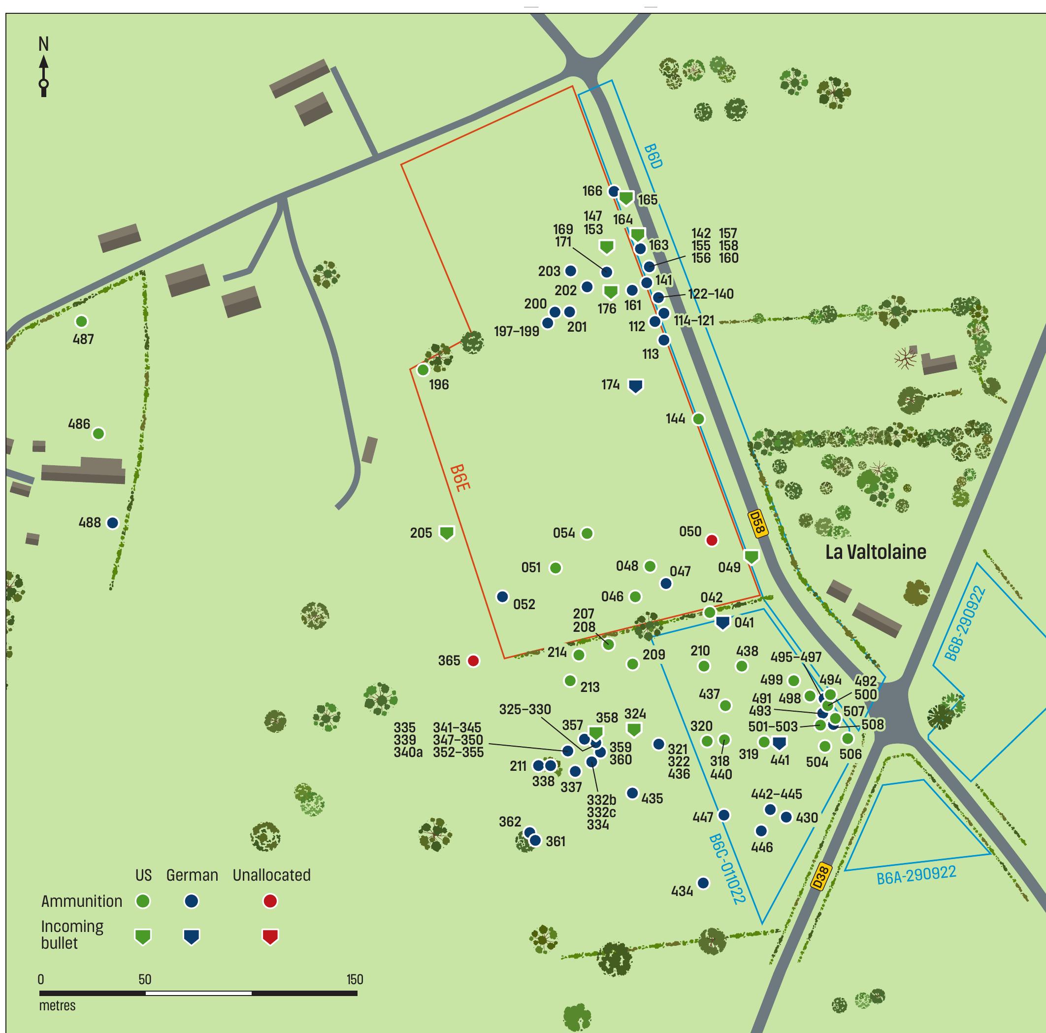 Fig (20) Evidence of the German counter attack and American incoming fire at La Valtolaine found in 202 