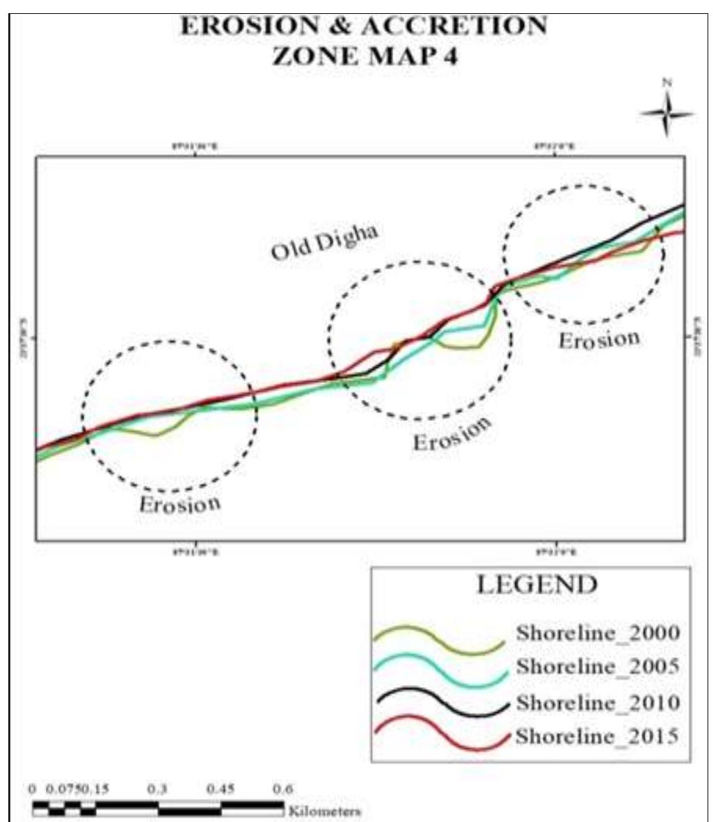 Fig 5: Shoreline Overlay of Consecutive Year in New Digha  Fig 6: Shoreline Overlay of Consecutive Year in Digha Mohona 