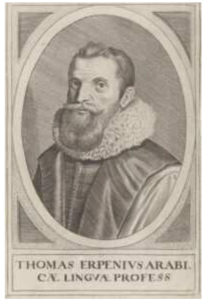 Roughly two and a half centuries after Ibn Khaldun, Ibn al-‘Amid came to the fore again, this time in the Netherlands, thanks to Thomas Erpenius (1584-1624). The Dutch Arabist was looking for some teaching materials for the chair of Arabic that had just been established in Leiden. His original plan was to travel to the Levant to collect some new codices, but he could not proceed any further than Venice. On his way back to Leiden, empty-handed, he stopped in Heidelberg, where he found a manuscript containing the Islamic section of Ibn al-‘Amid’s history—how it had arrived there is another intriguing story involving the French humanist and Kabbalist Guillaume Postel (1510-1581). Postel had acquired the codex during his second sojourn in the Levant (1549-1550), as an envoy of the king of France, and annexed much importance to it. But starting from 1547 Postel began to give signs of mental imbalance; suspected of heresy and in dire financial need, he was forced to sell all his Arabic manuscripts, including Ibn al-‘Amid’s chronography, to the Elector Palatine Otto-Heinrich (1502-1559).  Some fifty years after Postel’s misadventure, Ibn al-‘Amid’s chronography immediately caught Erpenius’s attention: the Dutch Arabist borrowed the manuscript for 200 thalers, 
