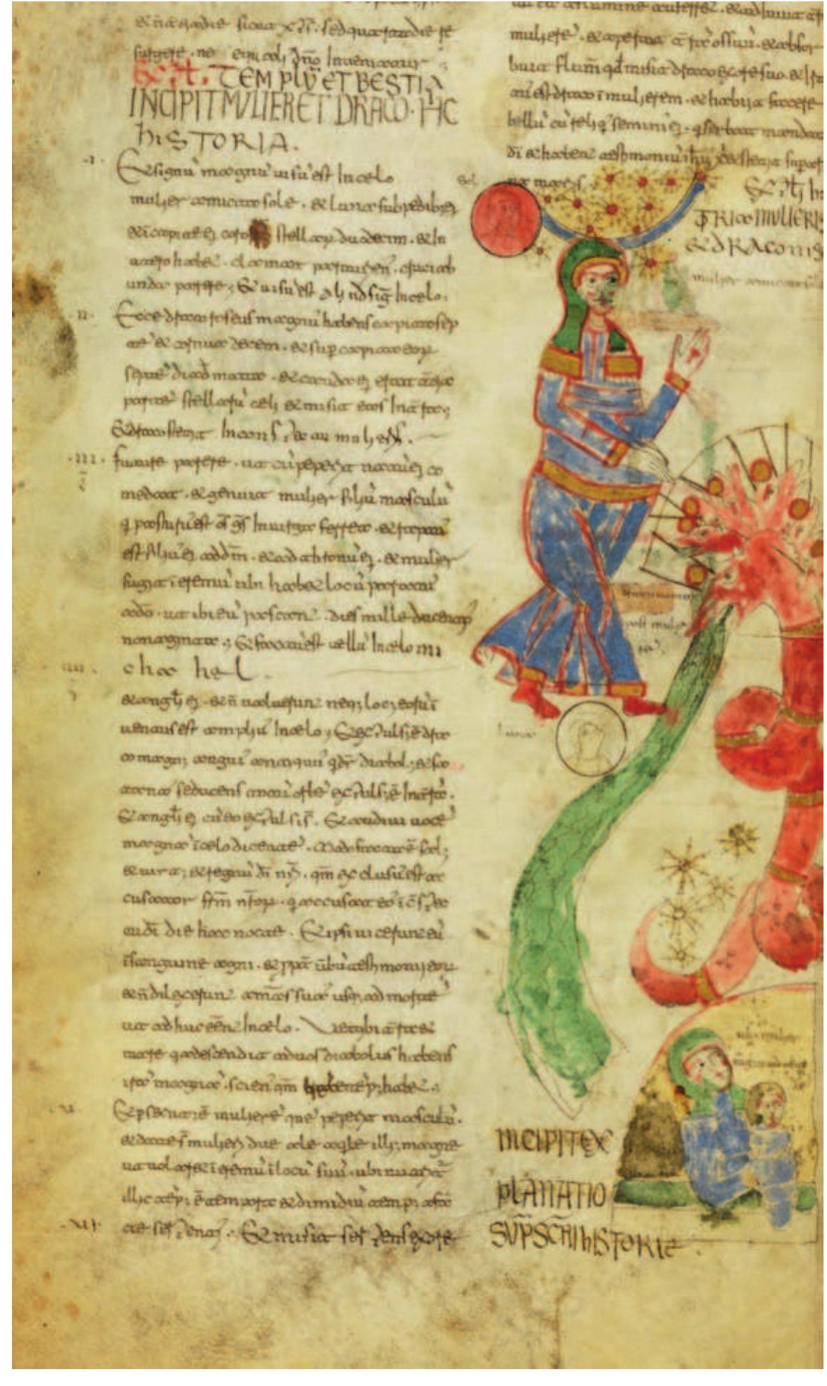 5/“The Woman Clothed in the Sun and the Seven-Headed Dragon”, Beatus of Liébana, Commentary on the Apocalypse, southern Italy, mid-11"" century, 250x160 mm / Bibliotheque de Genéve (Geneva), MS. Lat. 357. 