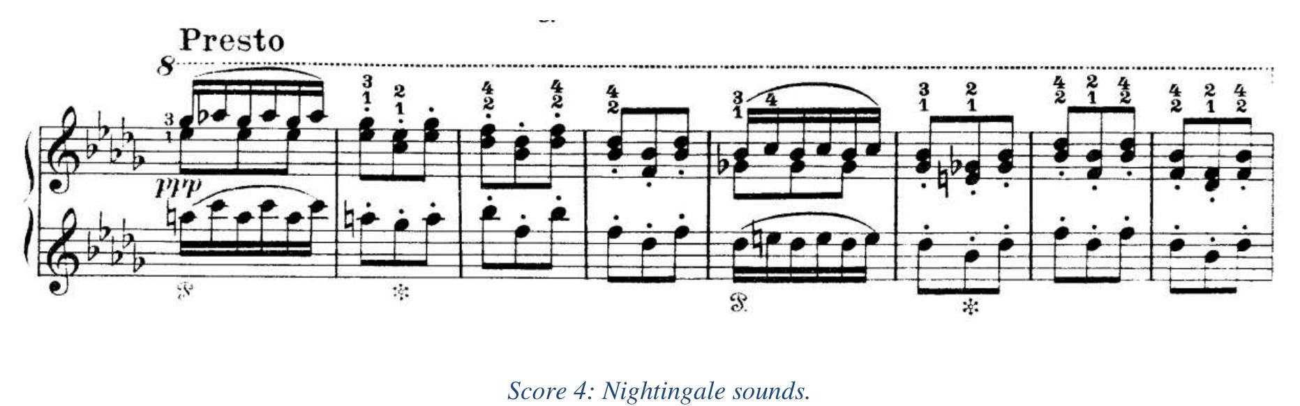 following the love motif, symbolizes love as expressed through the song of nightingales.  rming a motif that combines tremolos and trills. This motif, played on weak beats immediately 