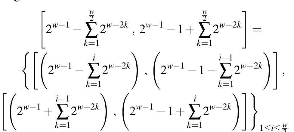 general case of the worst result is given by the following w-bit range as follows:  Table II and Table III show some real world examples of port ranges and compare the number of prefixes given by the standard case (DRPC) with the number of prefixes given by the proposed NAF technique. 