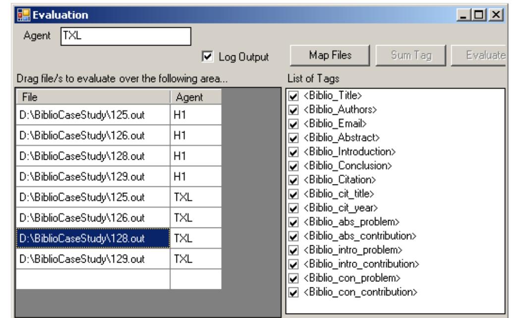 Figure 6-4. The interface of the evaluation tool The screenshot shows the tags used for a case study not included in this dis-  sertation, as this new application of Cerno is a part of an other PhD thesis [Zeni 2006] 