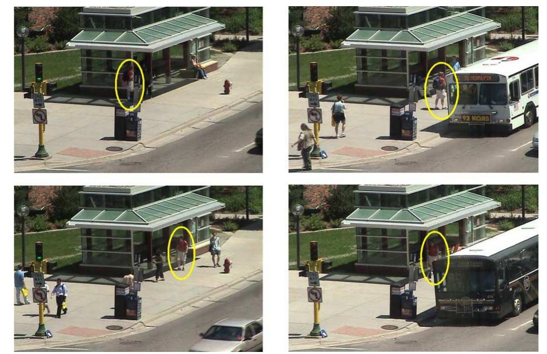 Fig. 2. Sample single-person or no interaction behavior. Suspicious person (marked with an ellipse) loitering for a long period of time without leaving in a bus.! 
