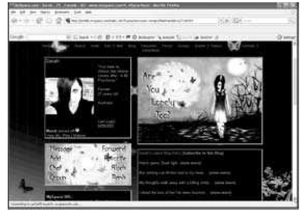 The bogus MySpace site. Picture: Glenn D’ Cruz.  fake MySpace site. Second, this image risked sensationalising suicide and detracting from the admirable restraint evident in Kane’s elegant writing. Moreover, I was mindful of the fact that making such an overt reference to the recent tragedy could be construed as insensitive and even exploitative. Nonetheless, I decided to go ahead with the ‘emo’ interpretation of 4.48 Psychosis — not because I thought that it was an especially strong artistic strategy, but because I thought that it would provide my students with a series of pedagogically instructive aesthetic and ethical dilemmas. I return to the ethics of the production at a later point. 