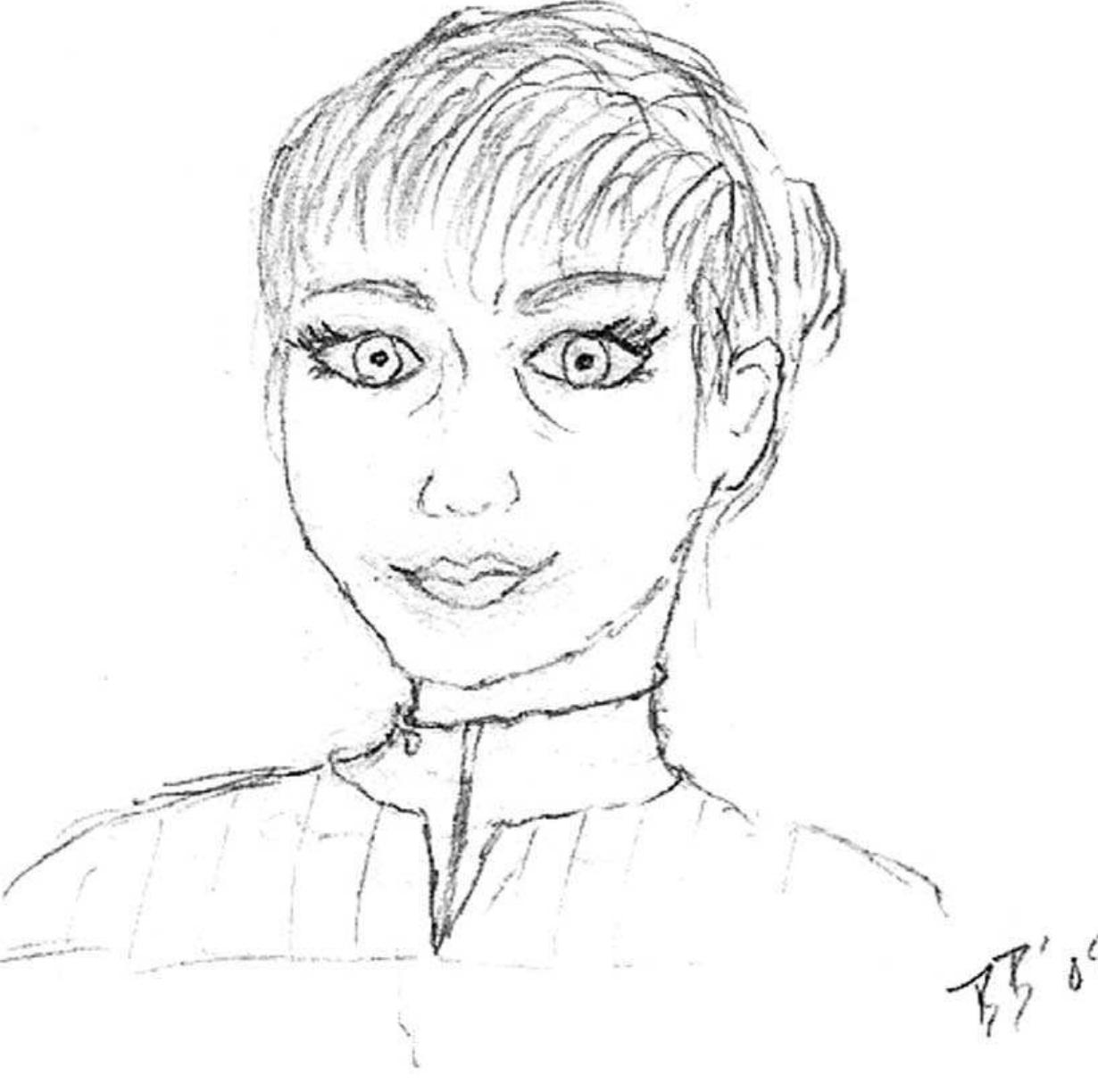 Figure 1 Hand-drawn image of Lt. Vanessa Polari. Beth Bonnstetter, artist.  pace where the Othered fan can define that ideal on her own terms.  In many cases, the (re)writing of gender codes is undertaken, in part, to fulfil ibidinal desires. Critics of Mary Sue fanfic are quite correct that Mary Sue character yften end up in romantic relationships with canon characters. And while thi yotentially functions to recenter those characters, it also allows authors to explor exual and romantic desires that are unlikely to be available in mainstream media mportantly, the nature of the relationships that develop among Mary Sue character ind canon characters do not hinge on physical attraction. Canon characters ar ittracted to Mary Sues first and foremost because they are intelligent, witty, an: houghtful. Indeed, for many authors of Mary Sue fanfic, like myself, libidinal desire ire secondary to social acceptance and appreciation. In my own life, I do not desir ‘omance as much as I desire being seen as valuable and knowledgeable. The crew o he Enterprise never treat Vanessa’s ideas as “silly” or “not good enough.” Havin: 