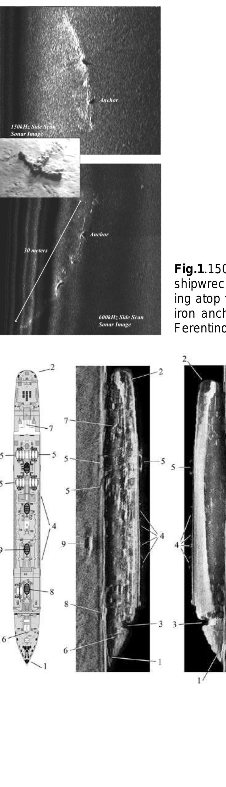 Fic. 3. 3D presentations showing a side scan sonar (to-
gether with the “acoustic shadow” criterion) and a 3.5
kHz profiling system.
