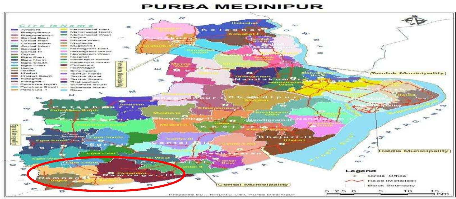Plan (LUDCP), Digha-Sankarpur Planning Area, East Midnapore, West Bengal.  Figure 10: District map of Purba Medinipur (Ramnagar Block 1&2 Highlighted)  the Planning Authority was transformed into Digha Development Authority with effect from 19.12.93 