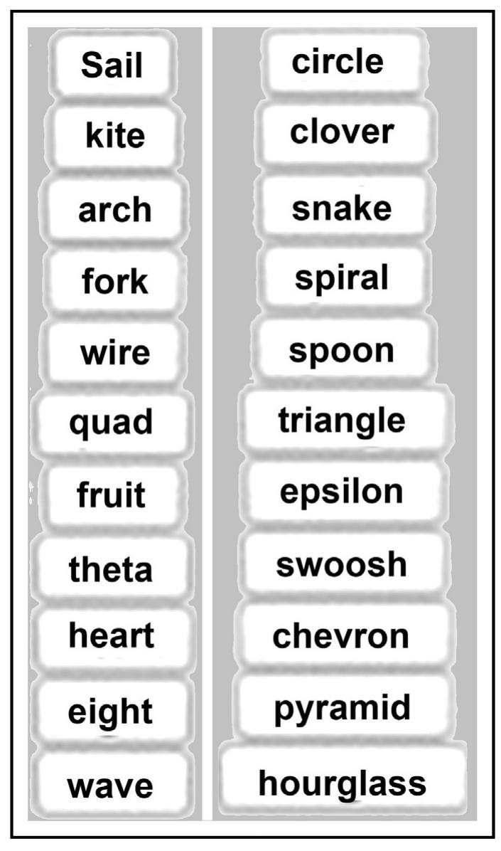 Fig. 3. Initially available shapes that were used in the study. 
