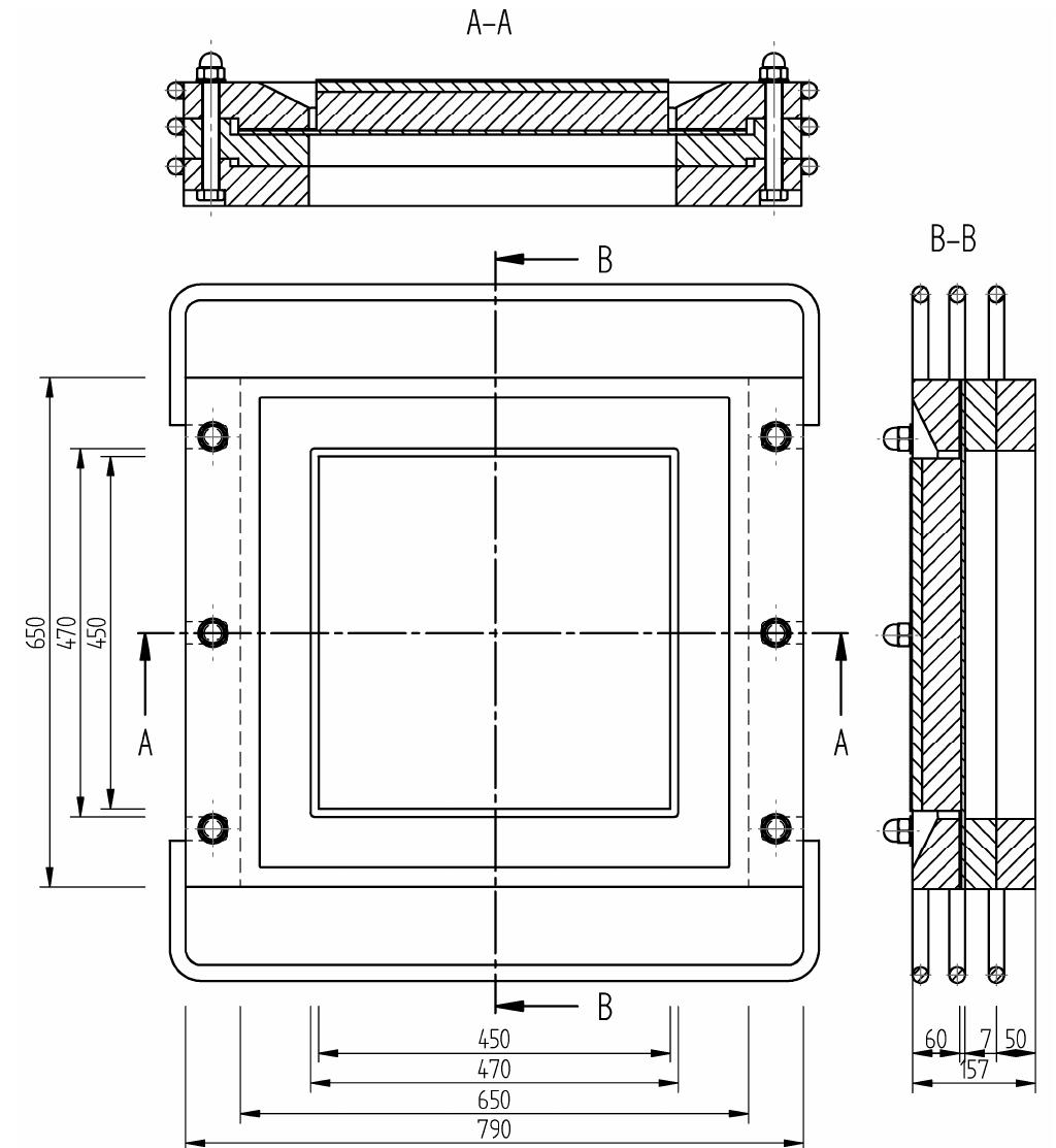 Fig. 3. The basic dimensions and main cross-sections of the BTPS range stand (Klasztorny, 2010a) 
