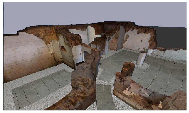 Figure 5: Priory Undercroft — a Serious Game  the game is to solve a puzzle by collecting medieval objects that used to be located in and around the Priory Undercroft. Each time a new object is found, the user is prompted to answer a question related to the history of the site. A typ- ical user-interaction might take the form of: “What did St. George slay? — Hint: It is a mythical creature. — Answer: The Dragon”, meaning that the user then has to find the Dragon. 