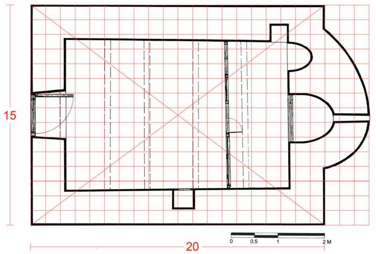 Fig. 8. St. Nikolaos in Platy. Plan (Byzantine feet grid) 