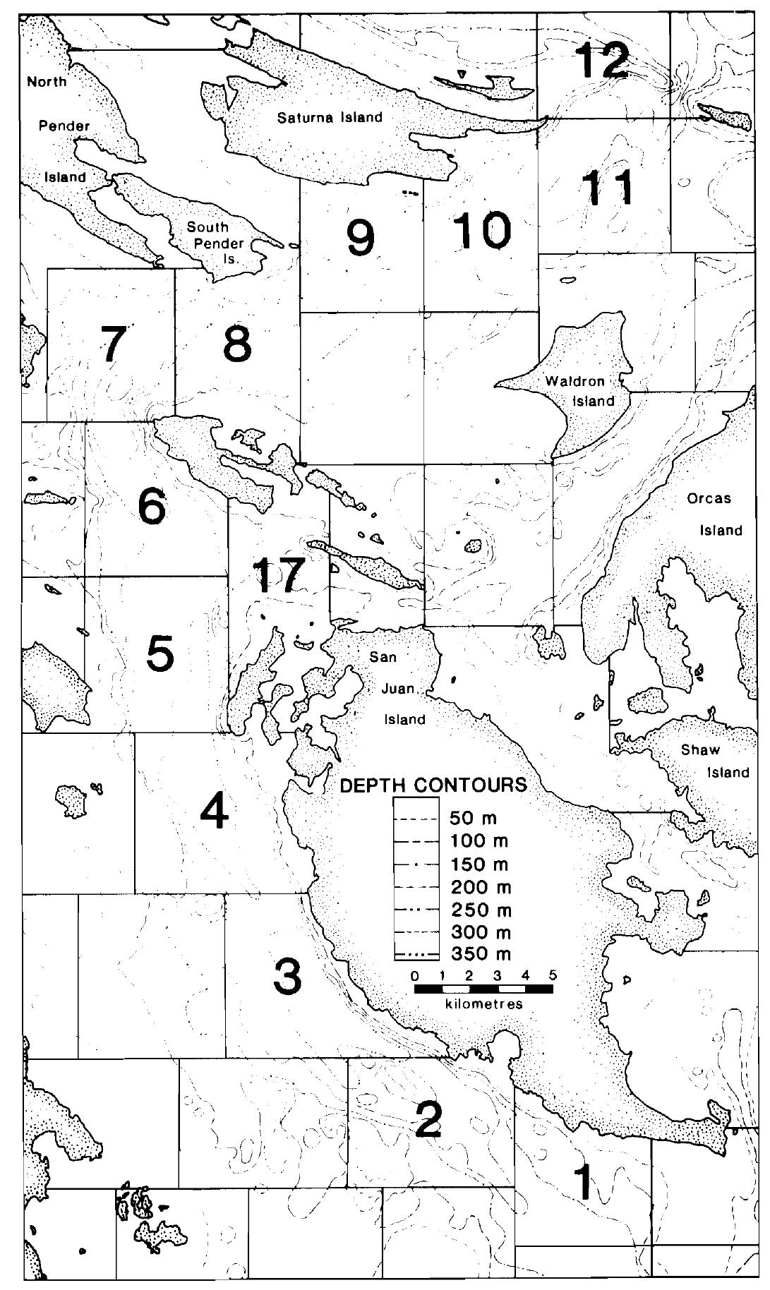 Fic. 4. Bathymetric map of Haro Strait quadrats. 