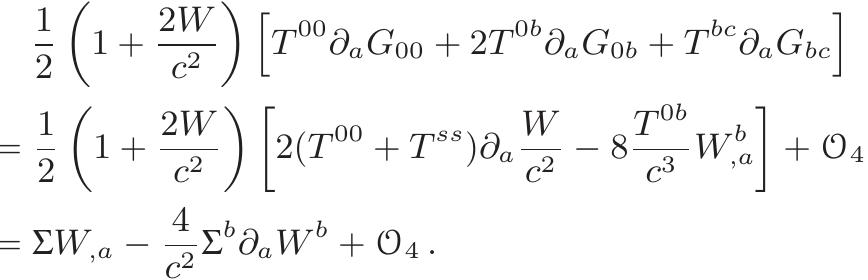 From this we get the Blanchet-Damour-Schafer (BDS) form [45] of the post-Newtonian Euler-equation:  Since VG =1+ 2W/c? + Ou, the right hand side of the last equation reads: 