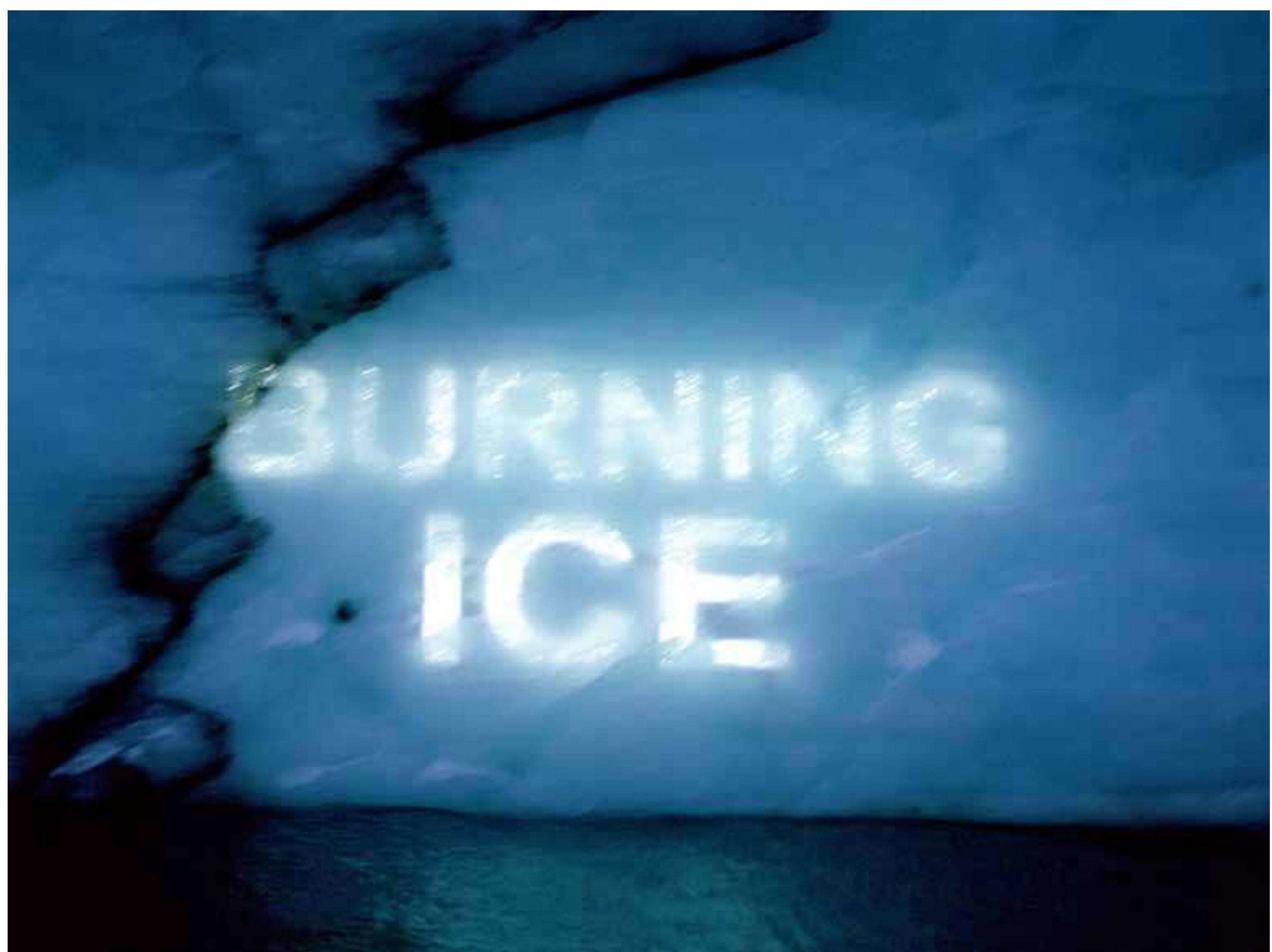David Buckland, Burning Ice, 2004-5, archival inkjet print of a projection on the wall of a glacier. 