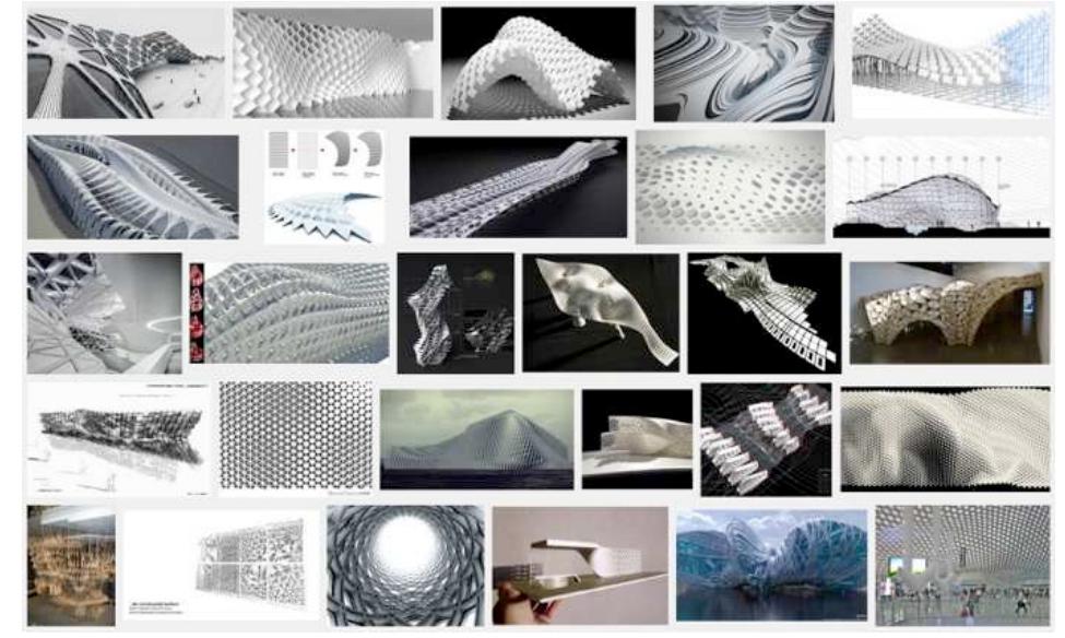 Fig. 3: A search for “parametric design” on Google Images demon- strates the formal homogeneity that characterizes much of contempo- rary design computation.  Towards A Critical Pedagogy of Design Computation 