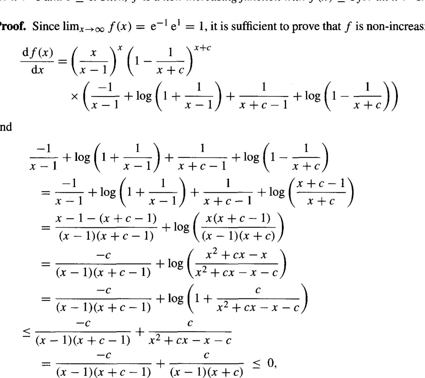 where the first inequality follows from log(1 + x) < x and the second inequality from x > landc>0. LC 