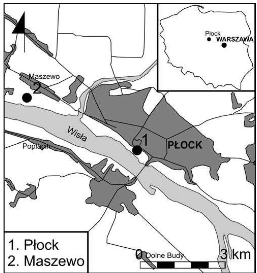 Fig. 1. Location of selected fragments of the Plock slope (www. geoportal.gov.pl). 