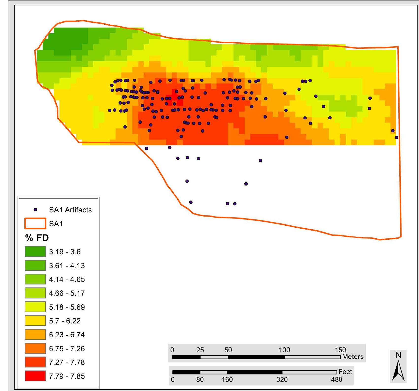 Figure 10. Kriging surface of the frequency dependent magnetic susceptibility distribution in SA1. 