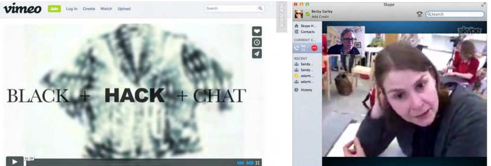 Figure 83: Black Hack Chat film; and Black Hack Chat Skype mentoring between London and Gothenburg 