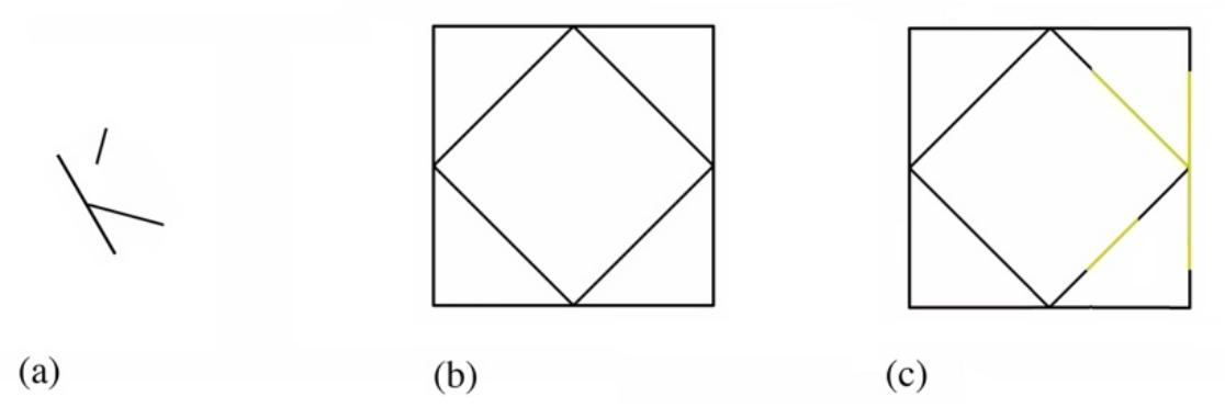 Fig.14. A two-step query of an arrangement of lines in Shape Machine under similarity transformations.  Finally, these two-step visual queries in Shape Machine can be combined with the rest of the armature of the  query x of the y-shape is shown in Figure 14(a), the nested square design that is queried in Figure 14(b) and one 