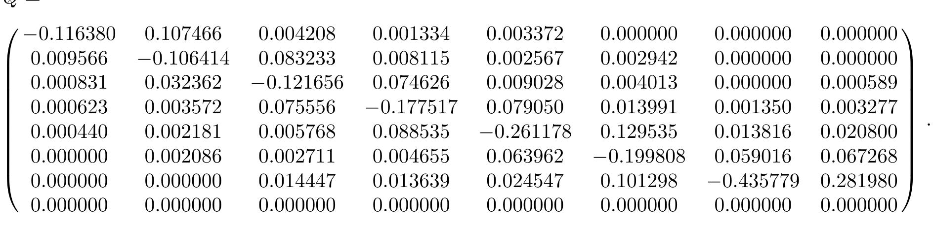 This Q now has non-negative off-diagonal entries and still has row-sums 0. However, it no longer exactly  satisfies that exp(Q) = P. In fact,  equation (2), to obtain 