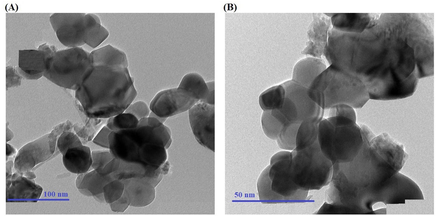 Fig.4 HR-TEM images of MgO products which were obtained using glutamine (a) and L-arginine (b) fuels 