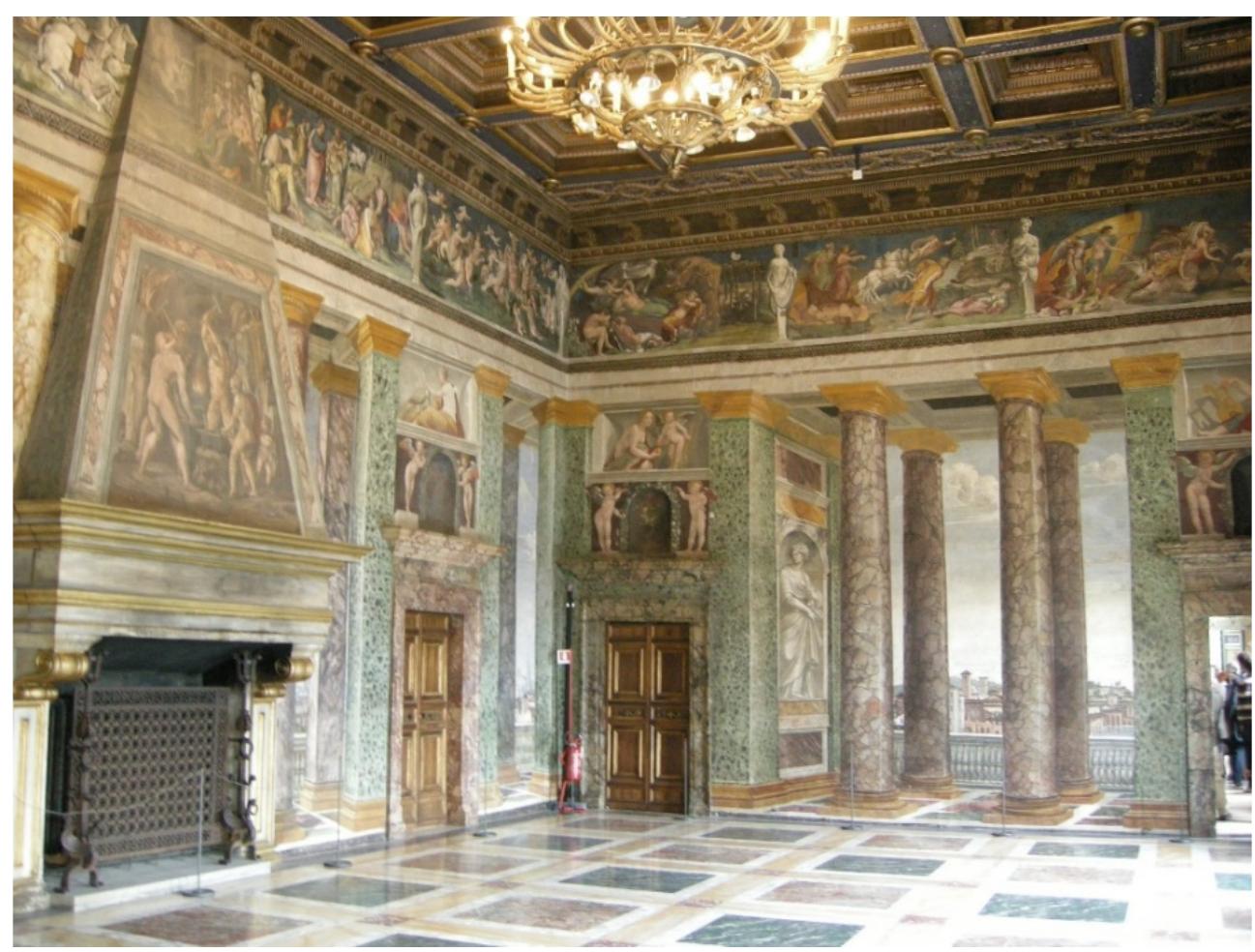Figure 7 - A small displacement of the observer starts to deform the perspective. “Sala delle Prospettive”. Wikimedia Commons. https://bit.ly/3pmcByu. Accessed on 02 Feb. 2020.  