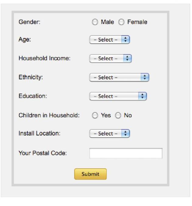 You are almost done. Please take a moment to fill out the following information*:  Figure 43: Alexa toolbar installation and registration process, with a field for the user’s postal code. Partial screen- shot, 2011. Source: Alexa n.d.  The Alexa Toolbar for Firefox - Demographic Information 