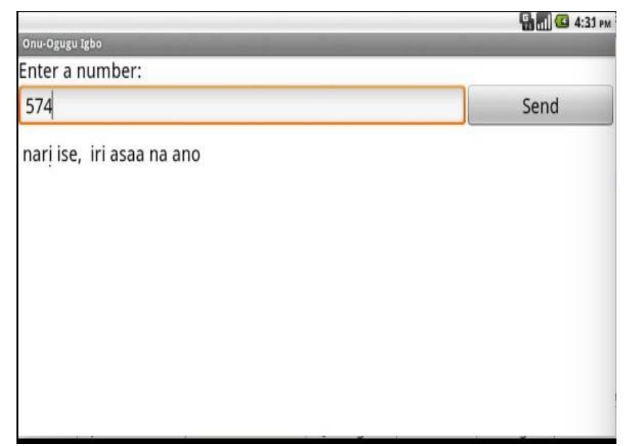Figure 4. Result of Number 574 for Android Application 
